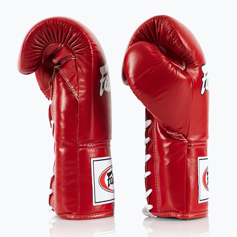Боксерські рукавички Fairtex Pro Competition з фіксованим великим пальцем шкіряні червоні 3