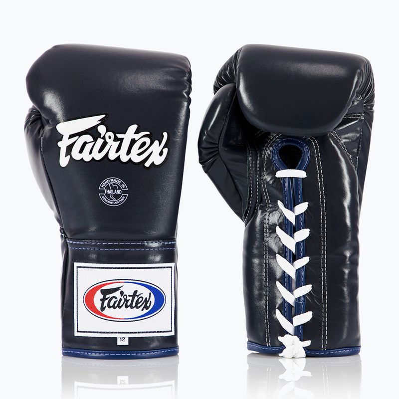 Боксерські рукавички Fairtex Pro Competition з фіксованим великим пальцем зі шкіри сині