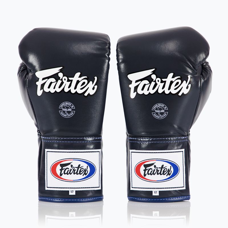 Боксерські рукавички Fairtex Pro Competition з фіксованим великим пальцем зі шкіри сині