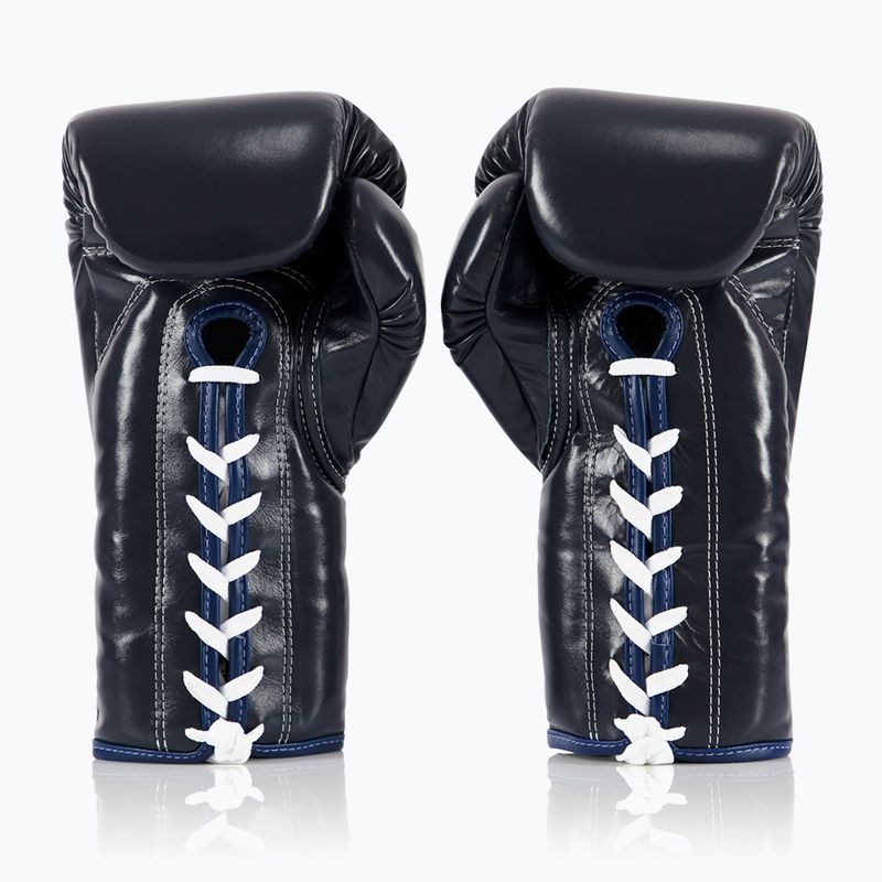 Боксерські рукавички Fairtex Pro Competition з фіксованим великим пальцем зі шкіри сині 2