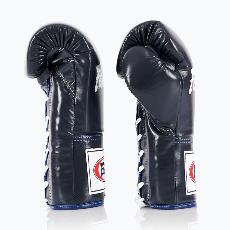 Боксерські рукавички Fairtex Pro Competition з фіксованим великим пальцем зі шкіри сині 3