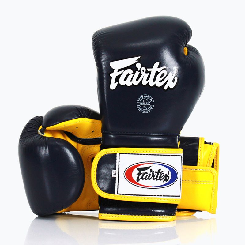 Боксерські рукавички Fairtex Heavy Hitter синьо-жовті в мексиканському стилі 4