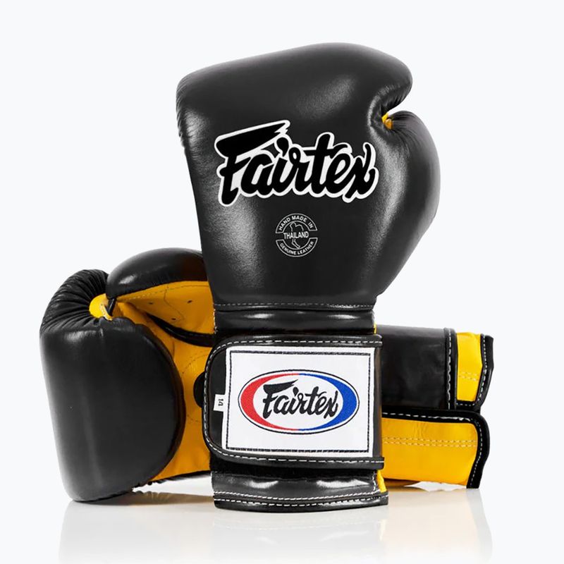 Боксерські рукавички Fairtex Heavy Hitter в мексиканському стилі чорно-жовті 4