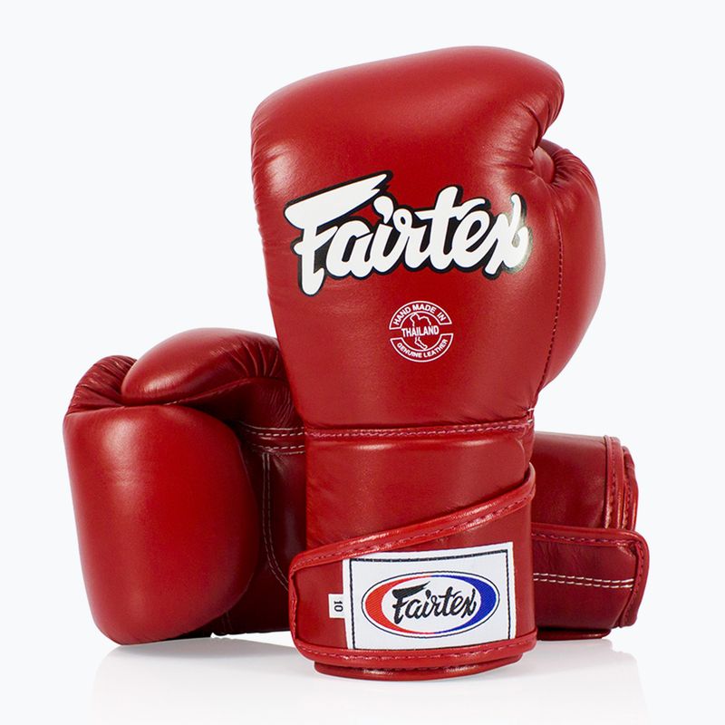 Стильні кутові спаринг-боксерські рукавички Fairtex - закритий великий палець червоні 4