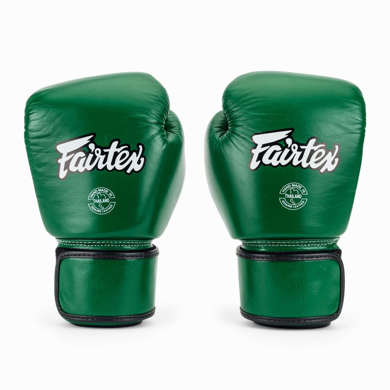Боксерські рукавички з натуральної шкіри Fairtex зелені 2