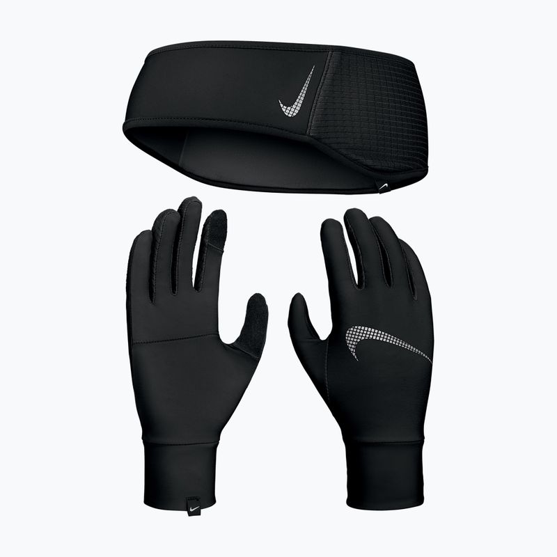 Комплект жіночий пов'язка + рукавички Nike Essential Running black/black/silver 9