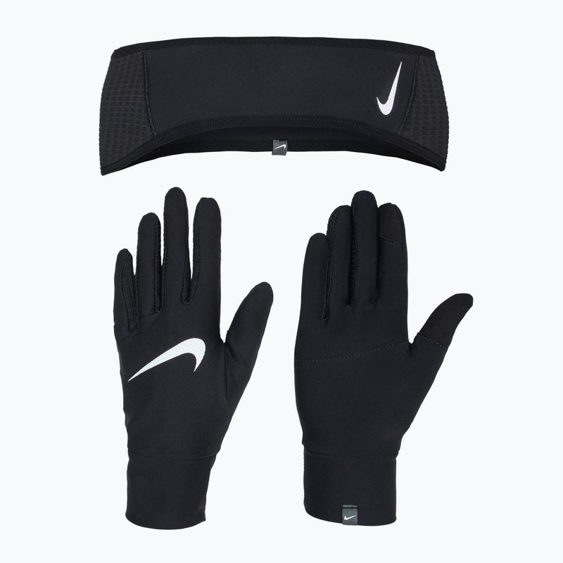 Комплект жіночий пов'язка + рукавички Nike Essential Running black/black/silver