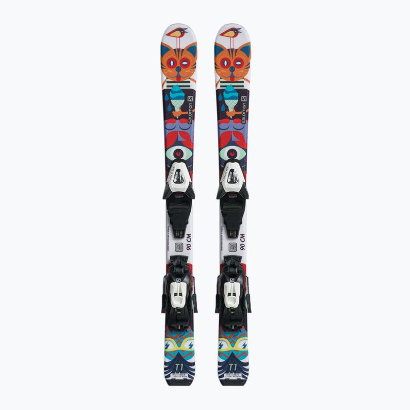 Лижі гірські дитячі Salomon T1 XS + C5 кольорові L40891100