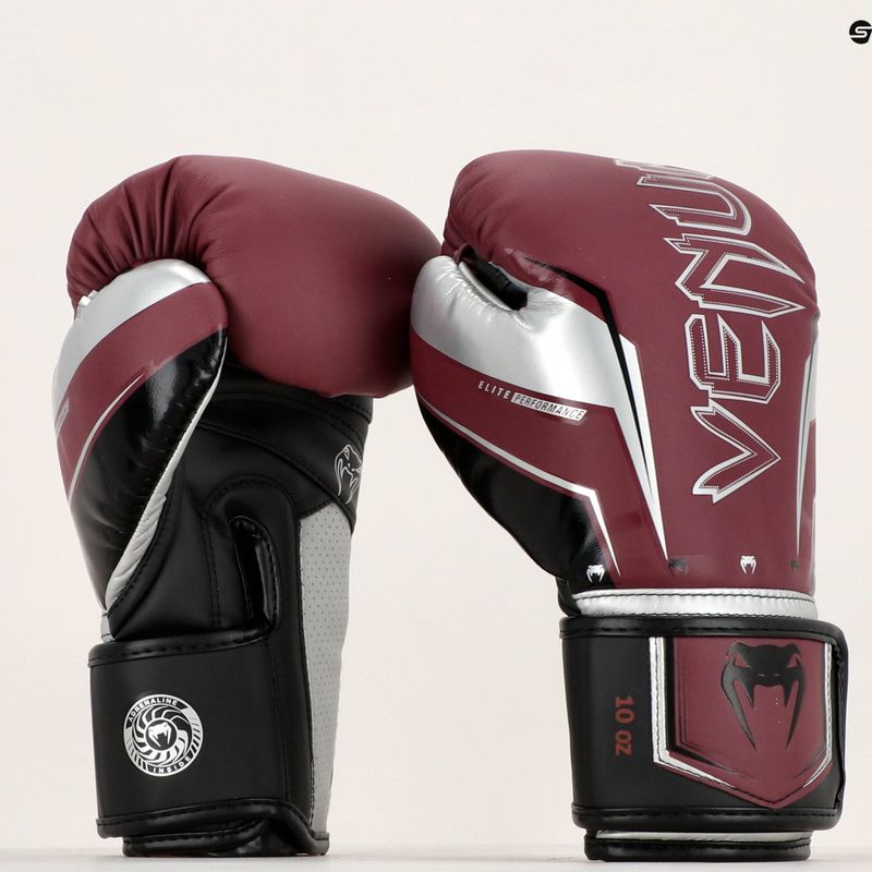 Рукавиці боксерські Venum Elite Evo burgundy/silver 7