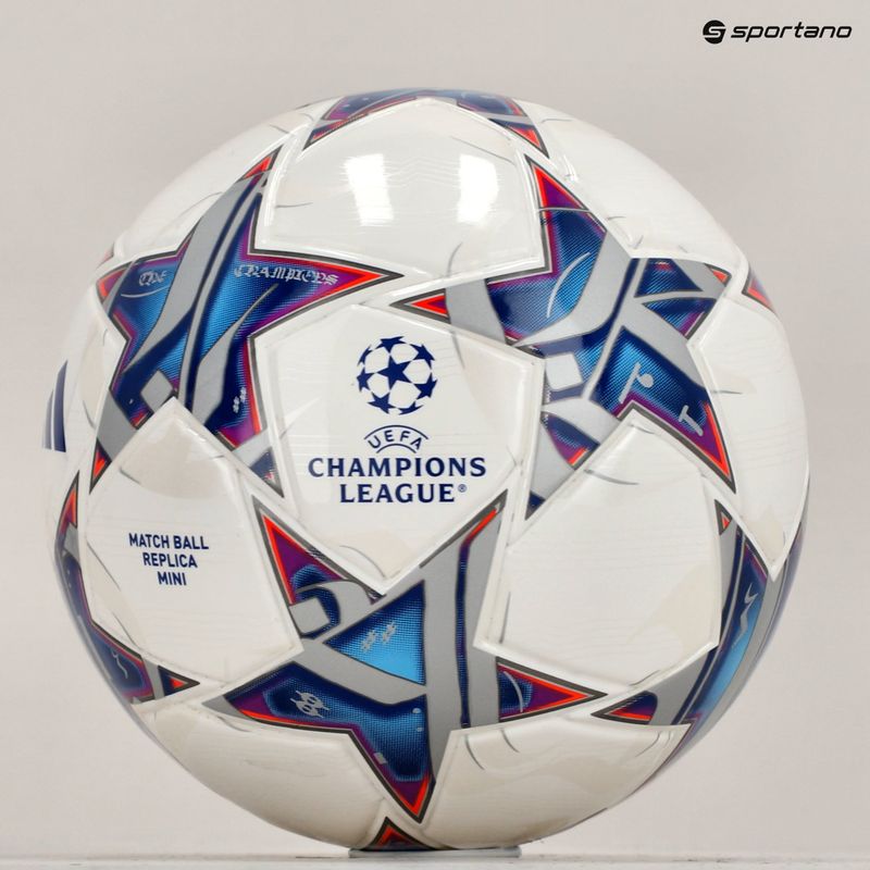 Футбольні м'ячі adidas UCL Mini 23/24 білі/сріблястий металік/яскраво-блакитний розмір 1 5