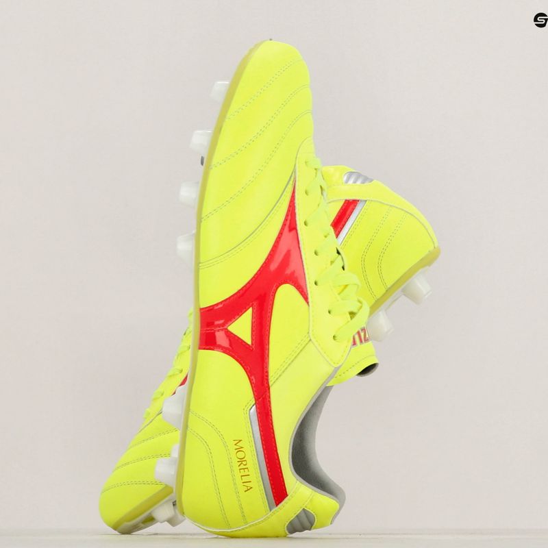 Кросівки футбольні чоловічі Mizuno Morelia II Elite MD safety yellow/fiery coral 2/galaxy silver 10
