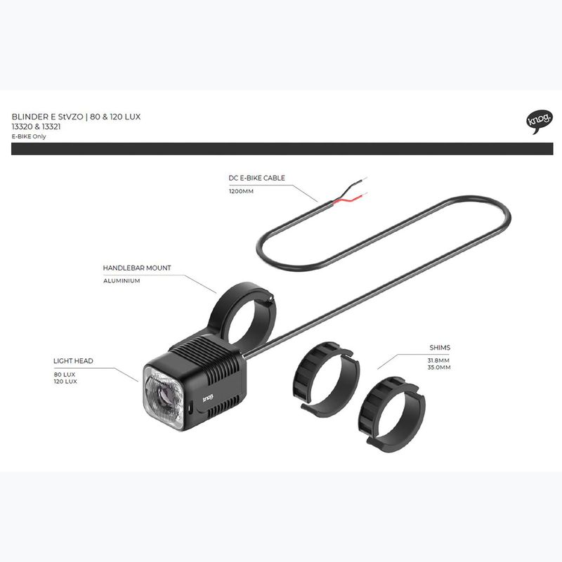 Ліхтарик велосипедний передній Knog Blinder E 120 Lux StVZO чорний 4