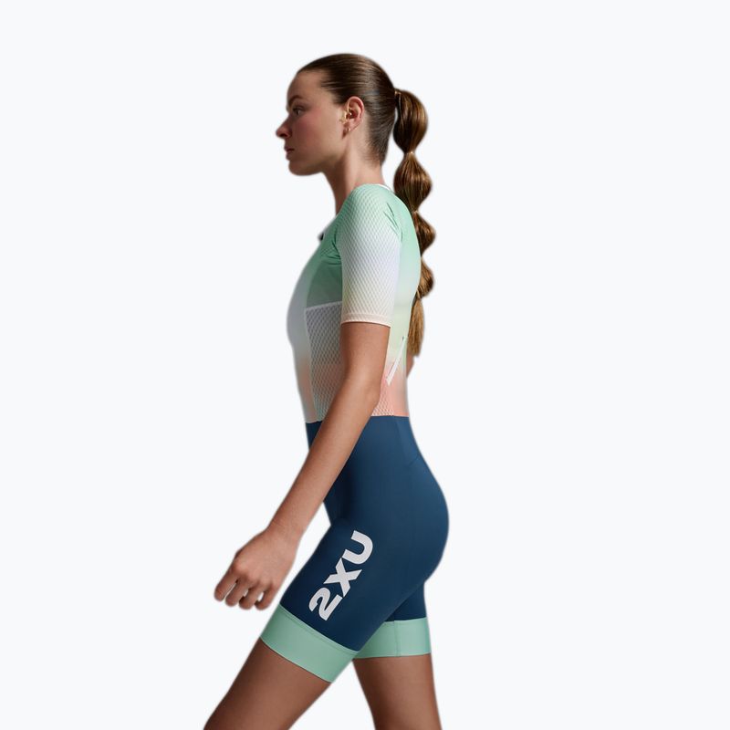 Комбінезон для тріатлону жіночий 2XU Aero Hex Sleeved jelly mint/majol 5