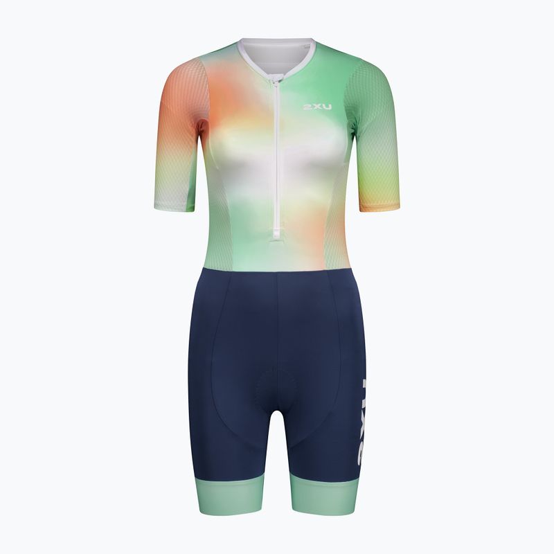 Комбінезон для тріатлону жіночий 2XU Aero Hex Sleeved jelly mint/majol 9