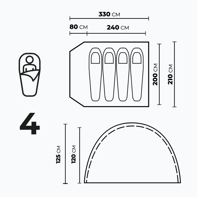 Намет кемпінговий 4-місний KADVA CAMPdome 4 зелений 7