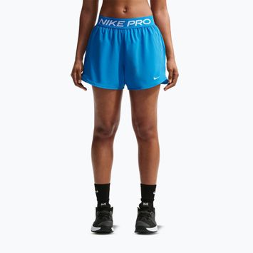 Шорти для тренувань жіночі Nike Pro 2in1 light photo blue/white
