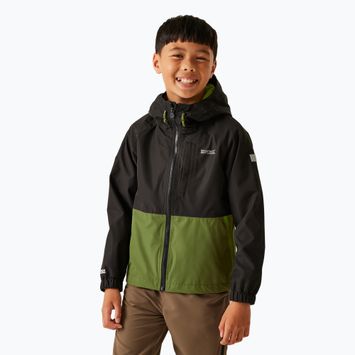 Куртка-дощовик дитяча REGATTA Hanleigh II black/nephrite green/grenoble green