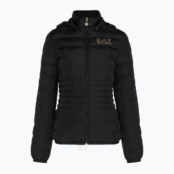 EA7 Emporio Armani Жіноча куртка з капюшоном Train Core Lady Eco Down худі чорний / логотип світло-золотий