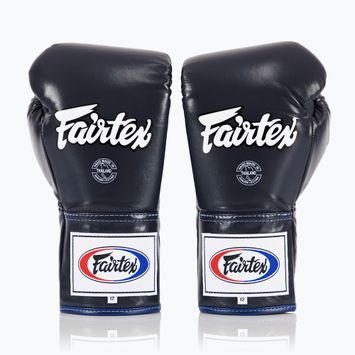 Боксерські рукавички Fairtex Pro Competition з фіксованим великим пальцем зі шкіри сині