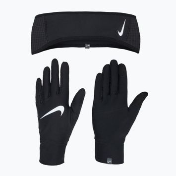 Комплект жіночий пов'язка + рукавички Nike Essential Running black/black/silver