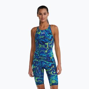 Купальник суцільний жіночий TYR Thresher Open Back Hyperblitz blue/green