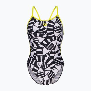 Жіночий суцільний купальник арена Open Your Eyes мереживна спинка чорний мульти/ніжно-зелений