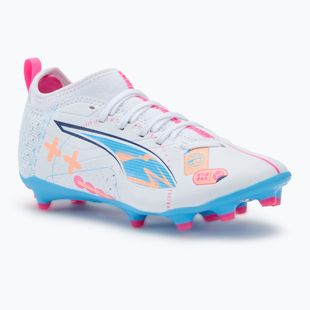 Дитячі футбольні бутси PUMA Ultra 5 Match Vol. Up FG/AG Jr білі/світло-блакитні PUMA Ultra 5 Match Vol. Up FG/AG Jr