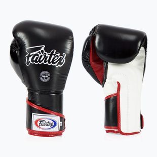Стильні кутові спаринг-боксерські рукавички Fairtex - закритий великий палець чорний/білий/червоний