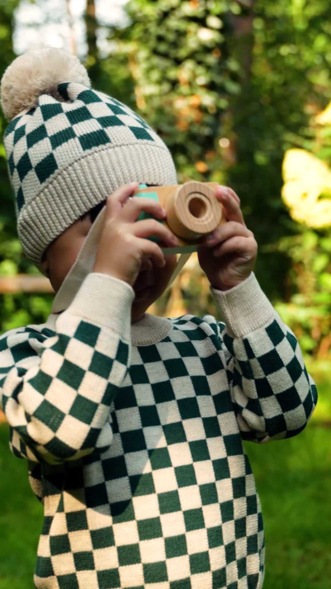 Шапка зимова дитяча KID STORY Merino green chessboard