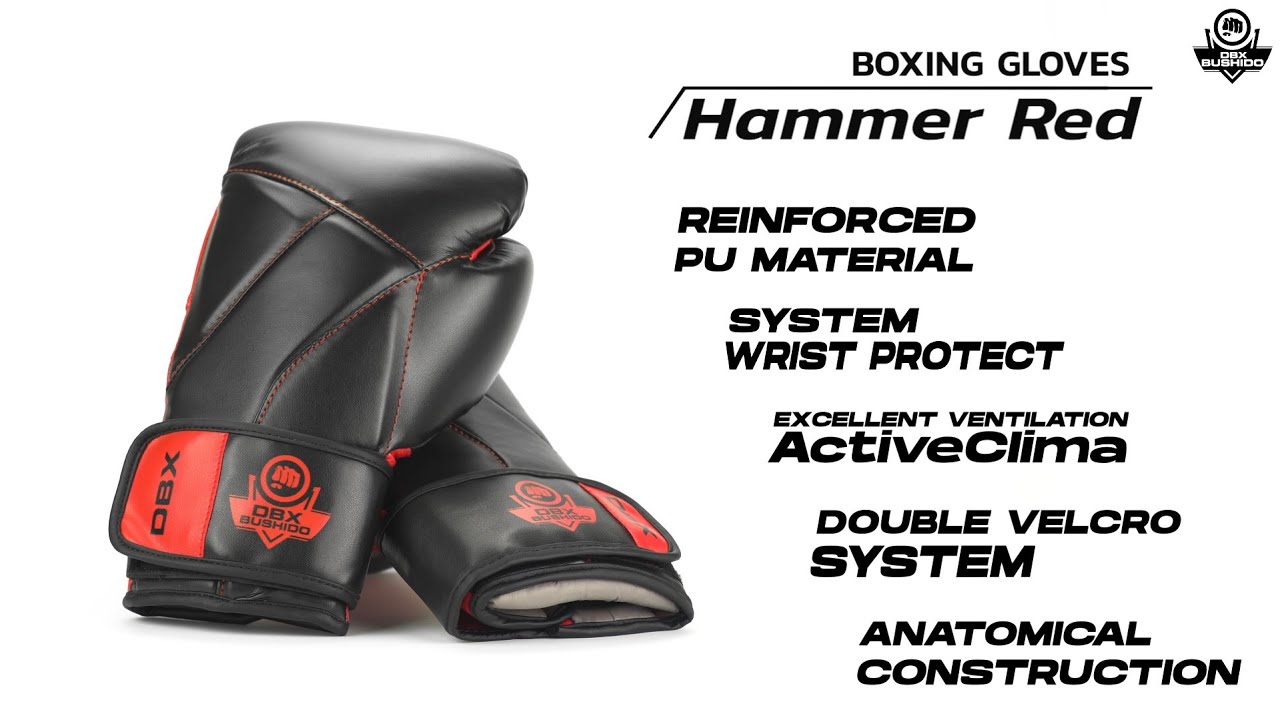 Боксерські рукавички для муай-тай DBX BUSHIDO "Hammer - Red" чорні/червоні